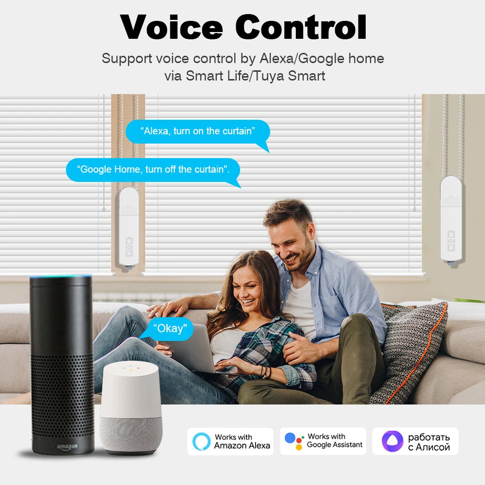 Tuya Zigbee Smart Electric Curtain Motor Chain Roller Blinds Pull Bead Curtain Switch System With Solar Panel Alexa Google Home
