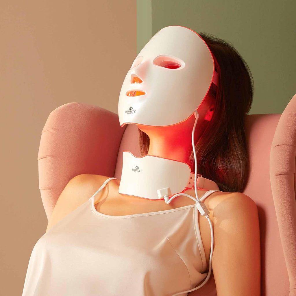 Project E Beauty Photon Skin Rejuvenation Face & Neck Mask | Wireless LED Photon Red Blue Green Therapy 7 Color Light Treatment anti Aging Wrinkles Facial Skin Care Mask
