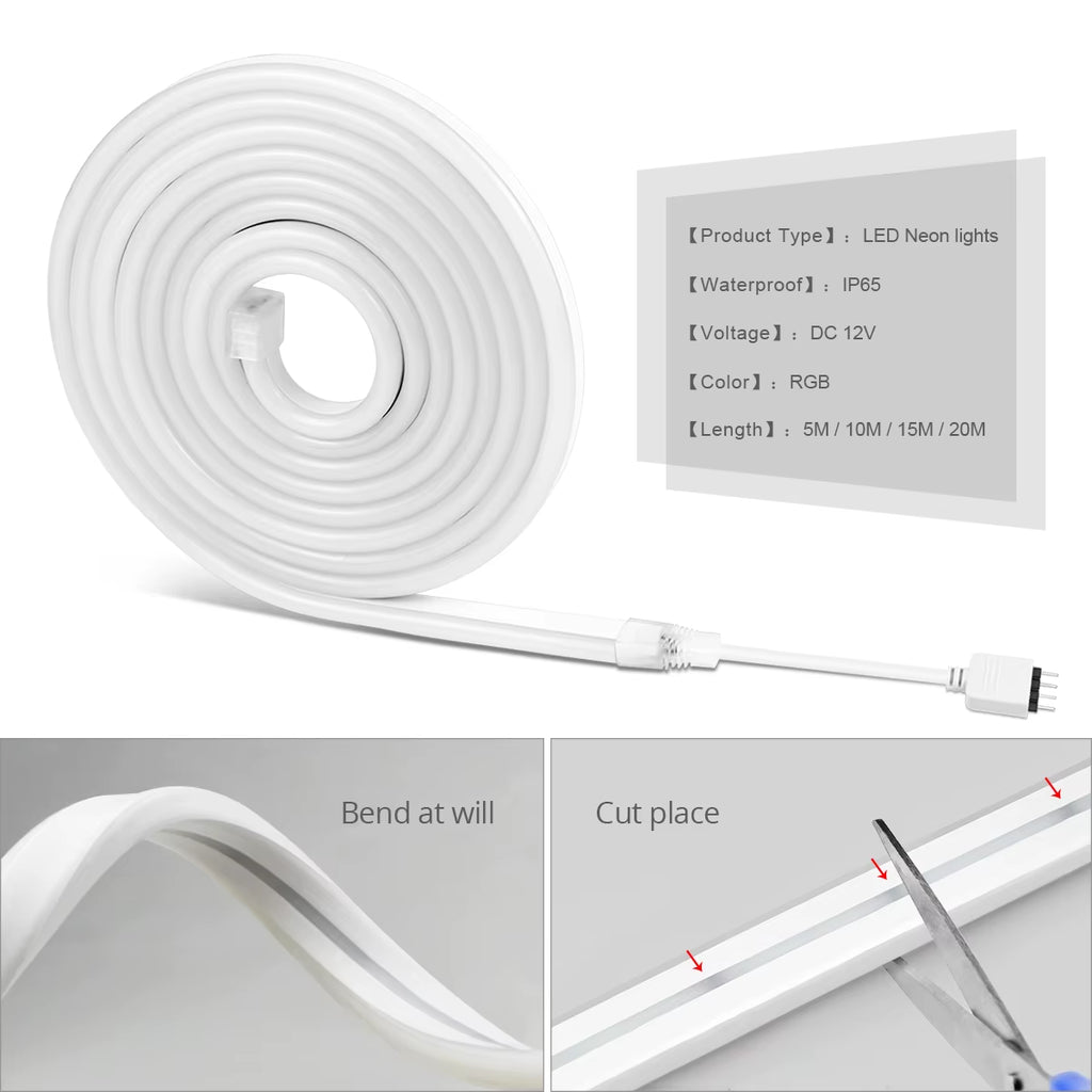 Tuya Smart Life 12V RGB Neon Light LED Strip Voice Control Neon Rope Tube Outdoor Garden Backlight Decoration Alexa Google Home