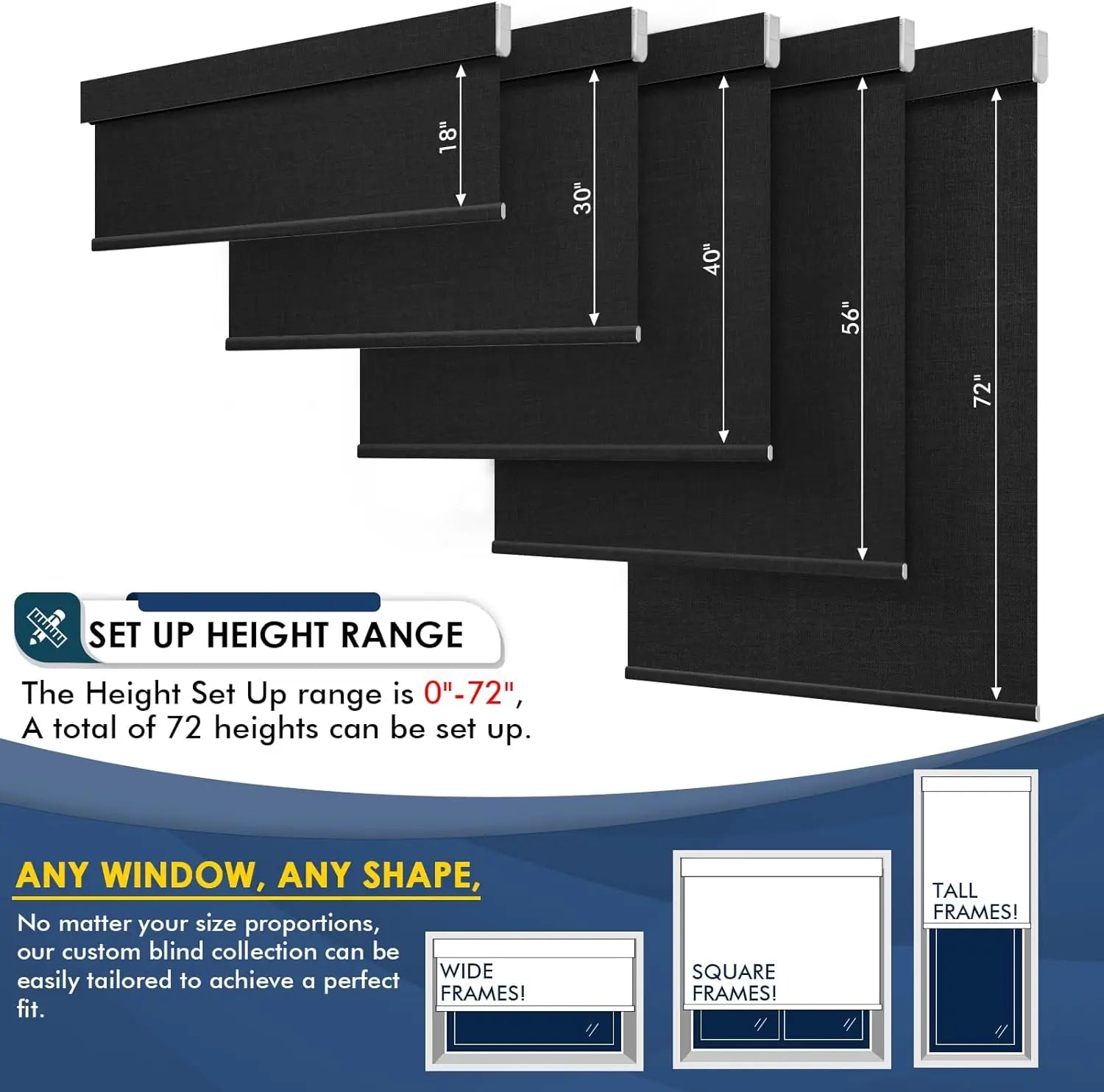 Motorized Blinds with Remote, Blackout Automatic Blinds with Solar Panel, Cordless Smart Electric Roller Shades for Windows.
