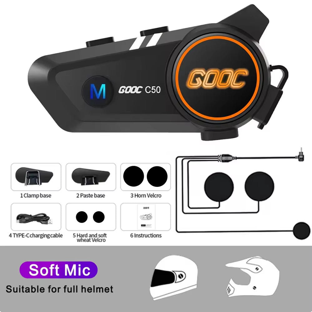 Bluetooth 5.3 Motorcycle Helmet Headset - Wireless Hands-Free Calling and MP3 Music Player with Waterproof Design