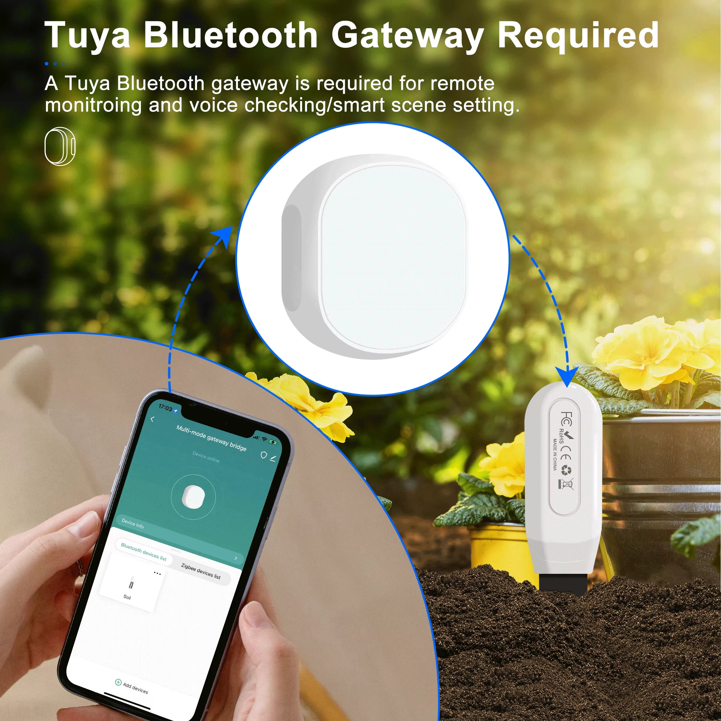 Smart Bluetooth Soil Moisture Meter Wireless Temperature Sensor for Garden Yard Greenhouse Hub Required Works with Alexa