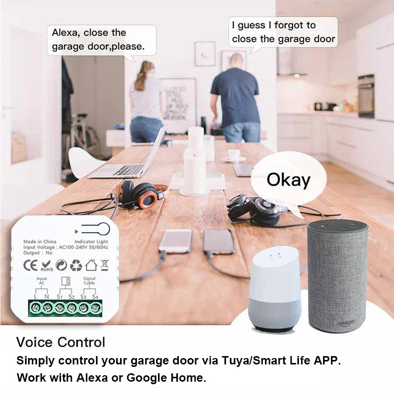 Tuya Smart Life Wifi Garage Door Opener Controller Dry Contact App Monitor Security Remote Control Supports Alexa Google Home