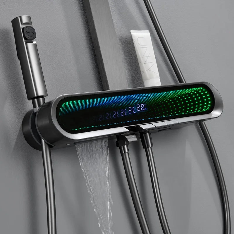 Smart Hot Selling Household White Shower Column Waterfall Modern Bathroom Thermostatic Shower Head Piano Key Digital Shower Set