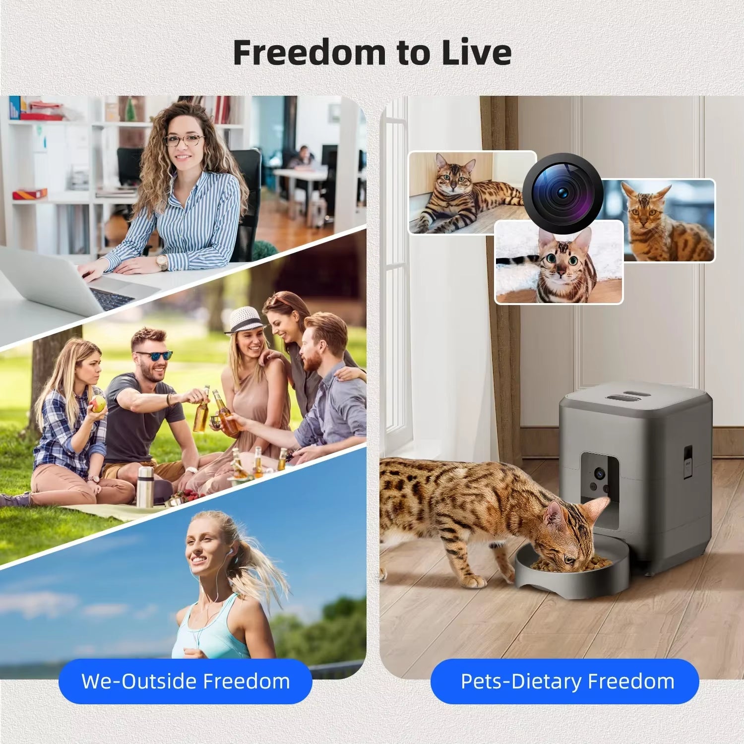 2L Smart Pet Feeder Cat Automatic Pet Feeder Wi-Fi & 1080P HD Camera APP Control for Remote Feeding Dog & Cat Food Dispenser