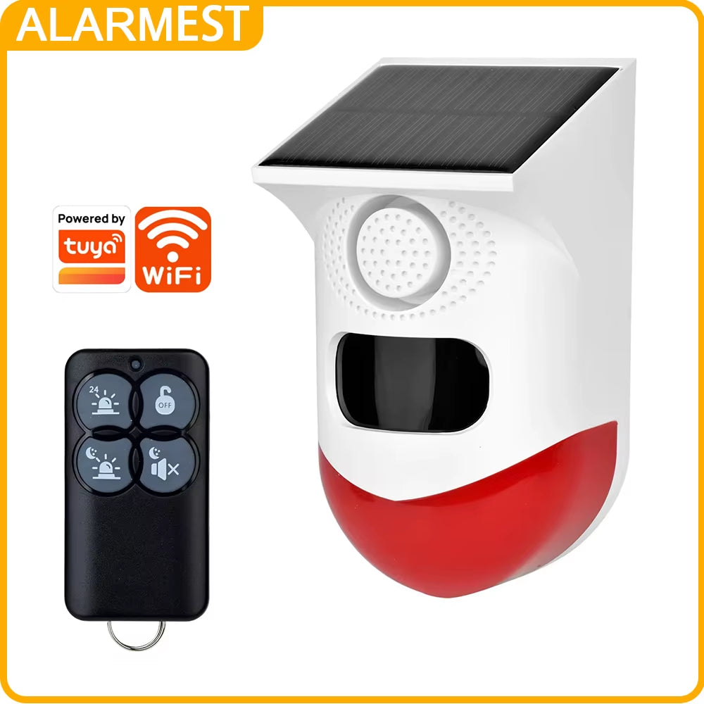 Wifi Tuya Smart Outdoor Charging Security Sound Alarm Detector Sensor Farm Garden Solar Infrared Siren Solar