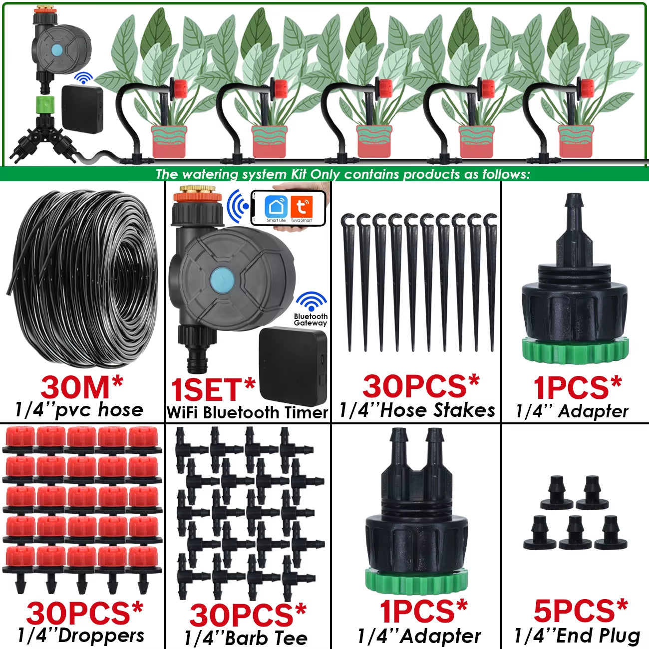 5-50M Garden Automatic Watering System Kit Wifi 4/7Mm Micro Drip Irrigation Dropper DIY for Potted Plants Lawn Greenhouse