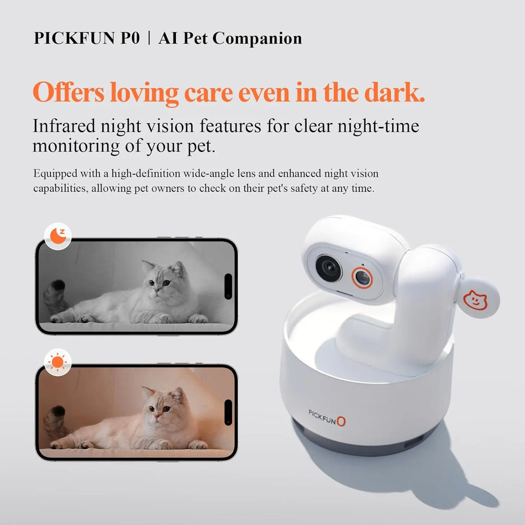Pickfun Pet AI Monitoring Camera | WiFi monitoring, remote viewing, voice chat, pet behavior detection, smart home security