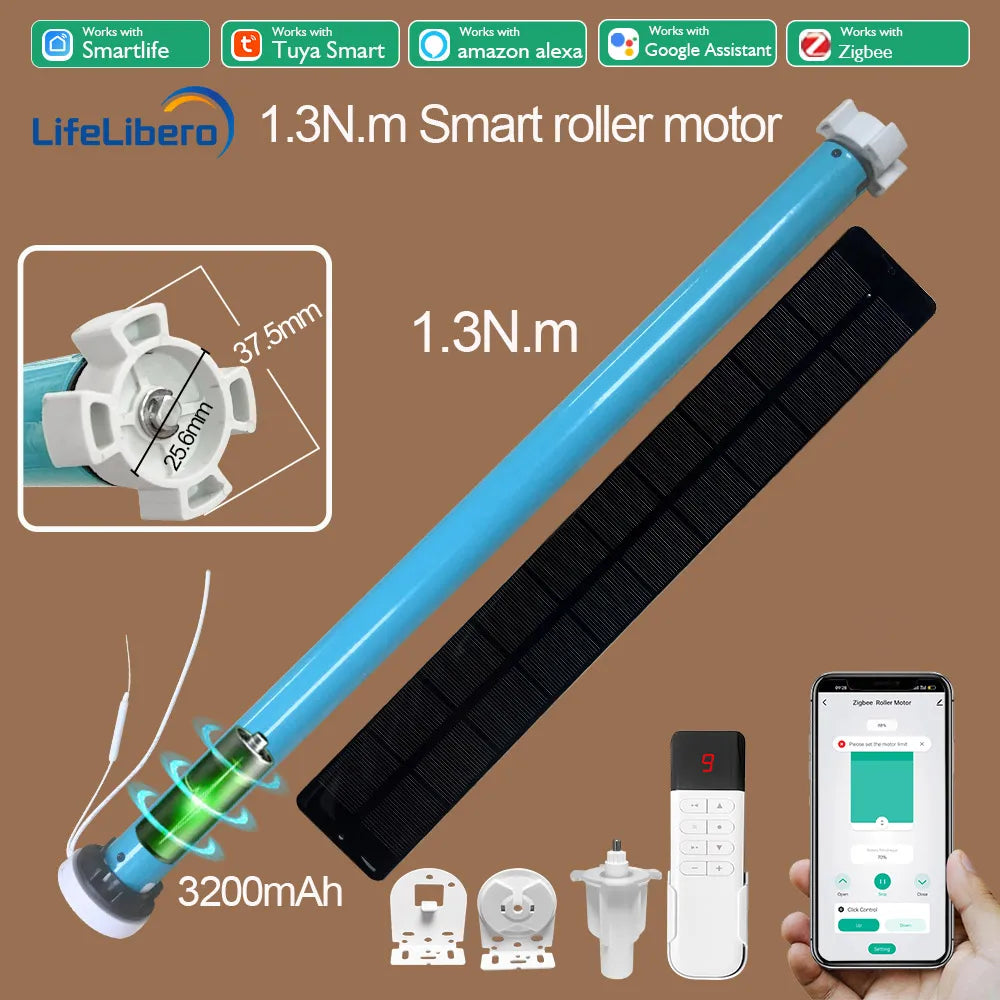 Boyarca 1.3N.m Battery Tuya Zigbee Roller Shade Blinds Motor For 38mm Tube Works with Smart Life APP Alexa Google Home Control