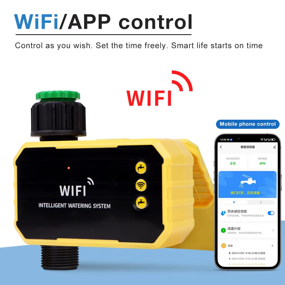 Smart Wifi Irrigation Watering Timer LCD Display Solar Irrigation Controller 1/2 Zone Automatic Watering System for Garden Lawn