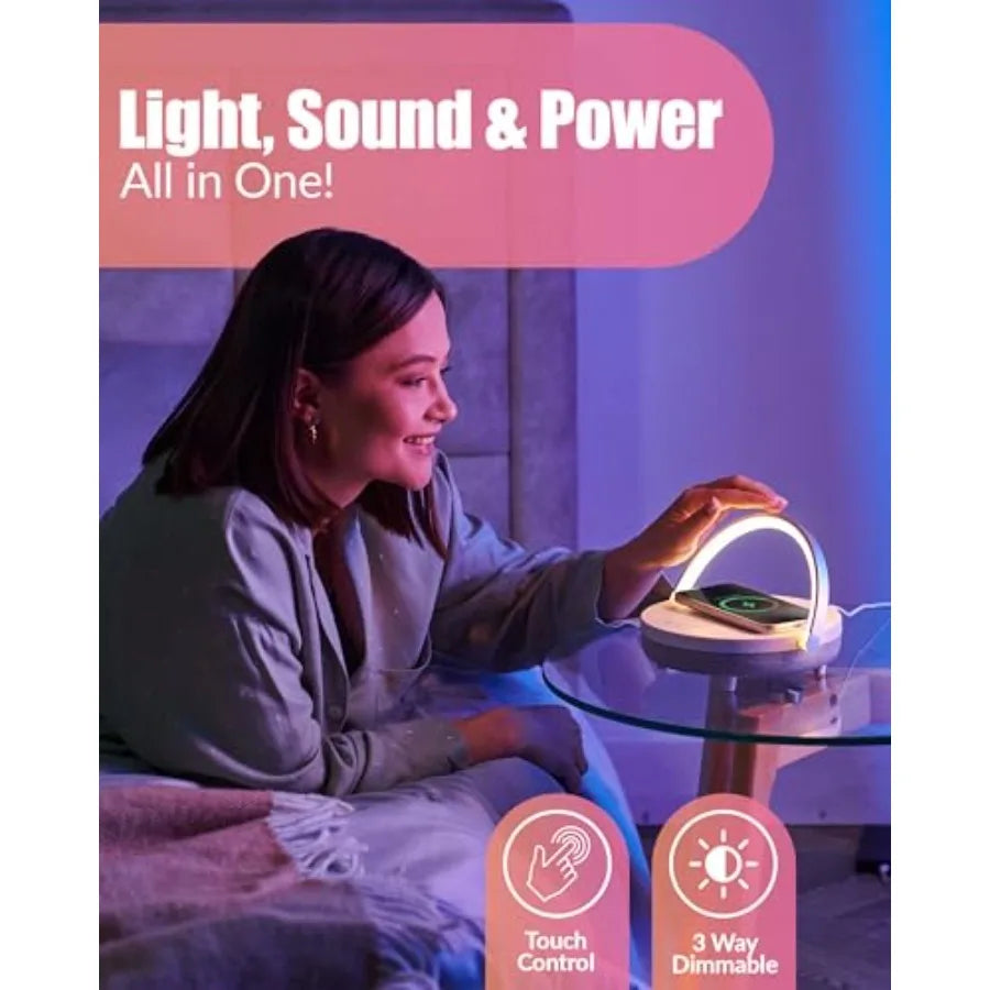 Bedside Lamp with Wireless Charger Birthday Gifts for Women 6 in 1 Touch Bedside Lamp Portable Bluetooth Speaker Gift for Her M