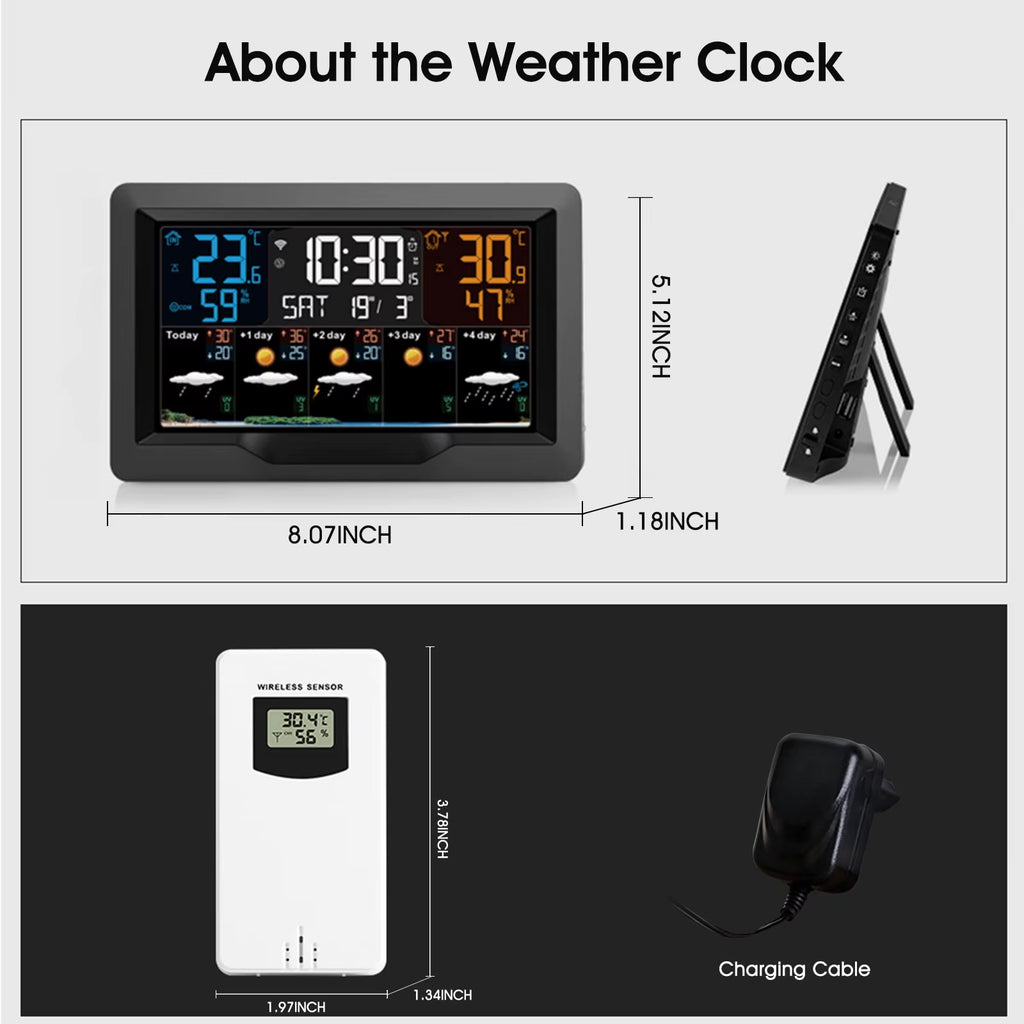 Wireless Weather Station with Atomic Clock, Large LCD Display, Indoor Outdoor Thermometer Hygrometer, Ideal for Smart Home