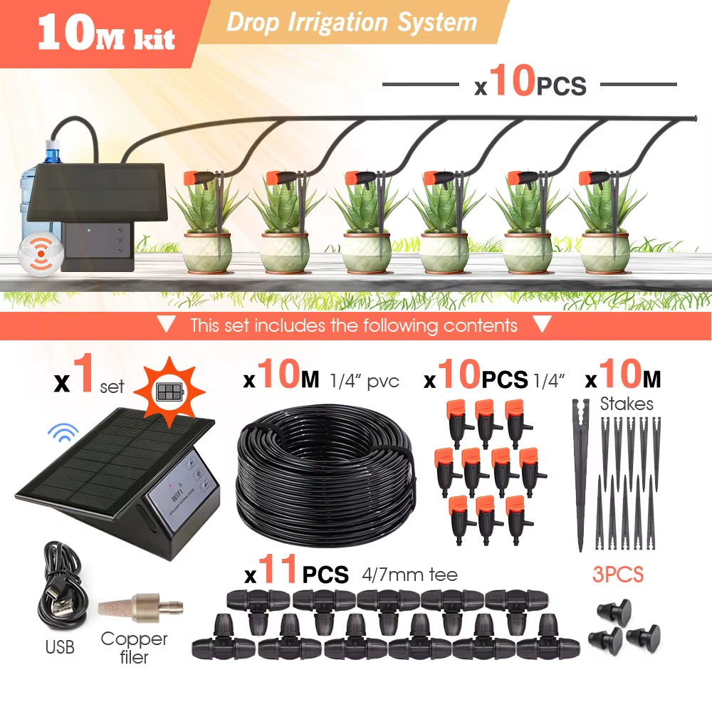 Tuya Wifi-Compatibility Solar Power Timer Smart Drip Irrigation System Remote Control Watering Kit for Garden Balcony Plants Pot