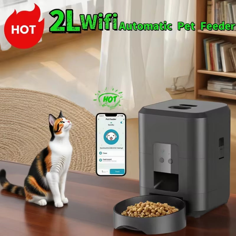2026 New 2L Wifi Smart Pet Feeder Auto Cat and Dog Food Dispenser Remote App Controlled Slow Feed Timer Quantitative Feeding