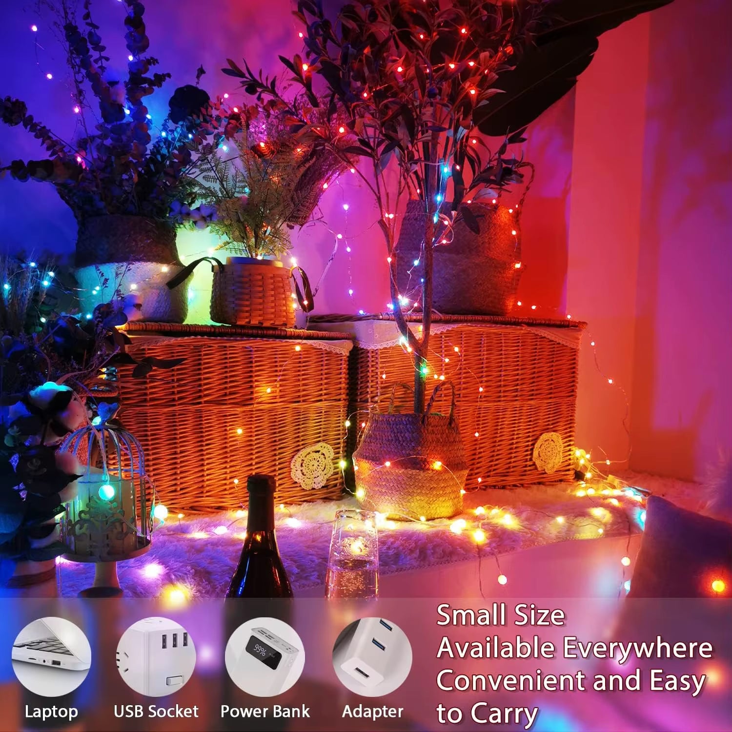 Bluetooth USB LED String Light RGBIC round Garland Light Smart Color Changing Garden Lights String for Home Festival Decor