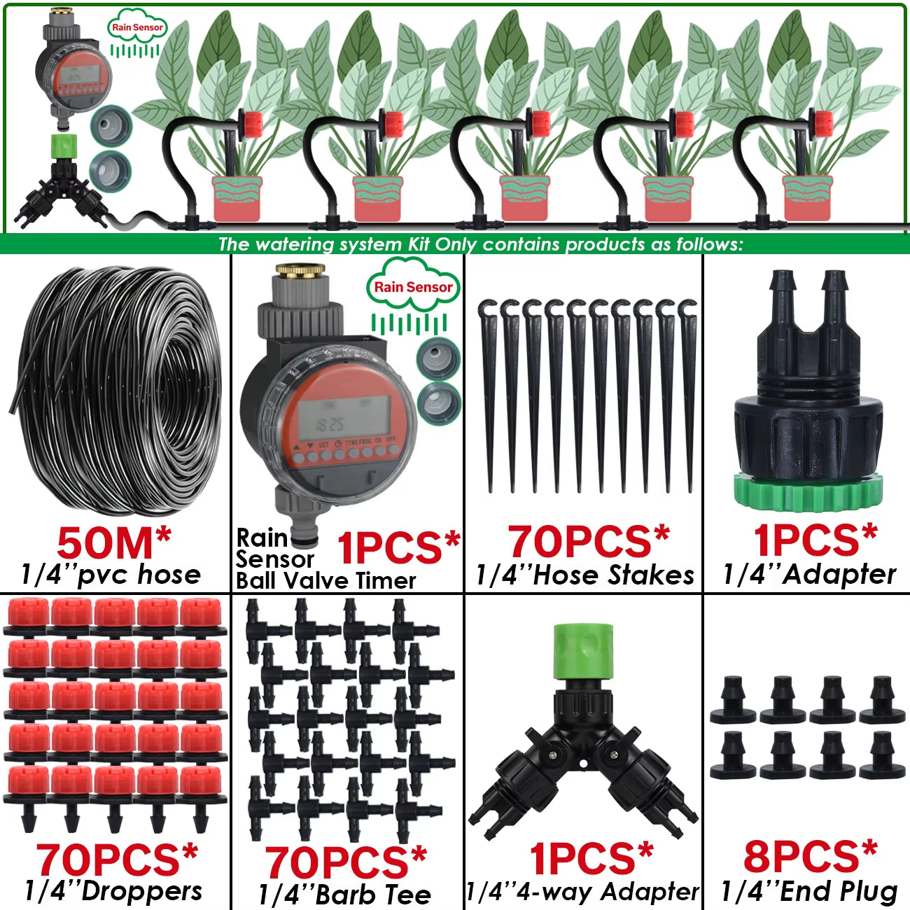 5-50M Smart Garden Automatic Watering System Kit 4/7Mm Micro Drip Irrigation Dropper DIY for Potted Plants Lawn Greenhouse