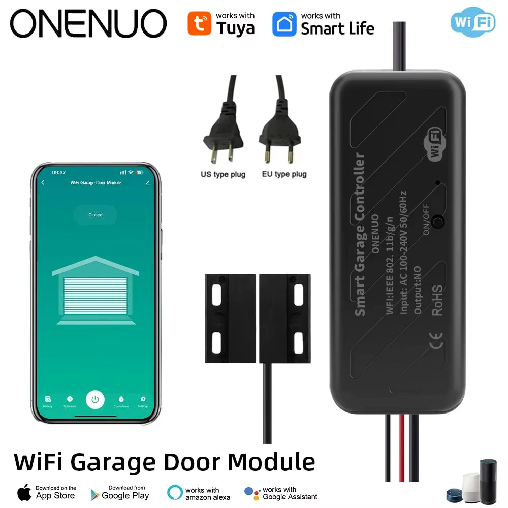 ONENUO Tuya Wifi Smart Garage Door Opener Controller Motorized Door Opener Wireless Remote Works with Voice Control Alexa Google