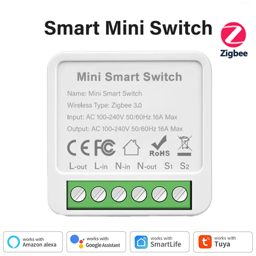 Tuya WiFi/Zigbee 3.0 Smart Switch Mini Breaker DIY Module Remote Timer Wireless Light Control Work with Smart Life Alexa Google