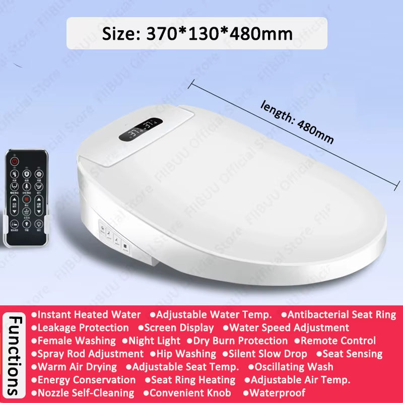 Smart Bidet Toilet Seat with Heated Seat Soft Close Lid Instant Warm Water Wireless Remote Cleaning Modes Elongated Toilet Cover