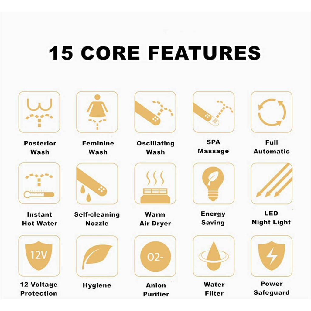 Smart Toilet Seat Bidet Electric Washlet Cover Remote Control Heated Water Clean