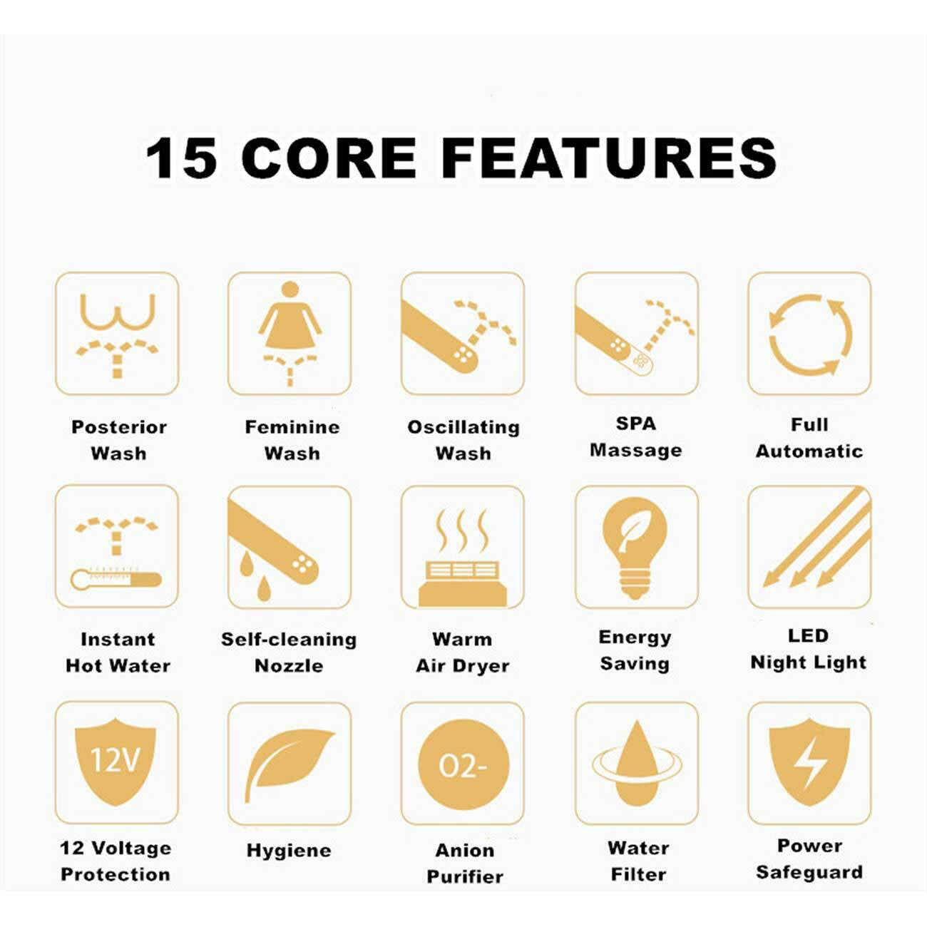 Smart Toilet Seat Bidet Electric Washlet Cover Remote Control Heated Water Clean