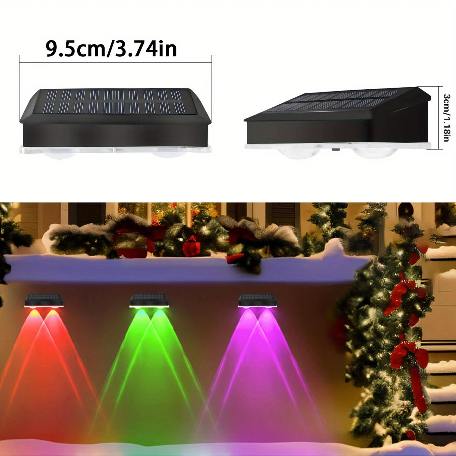 4/2 Packs Solar Fence Decorative Lights RGB Outdoor Smart Lighting for Christmas Halloween Shopping Malls Garages Stairs Garden