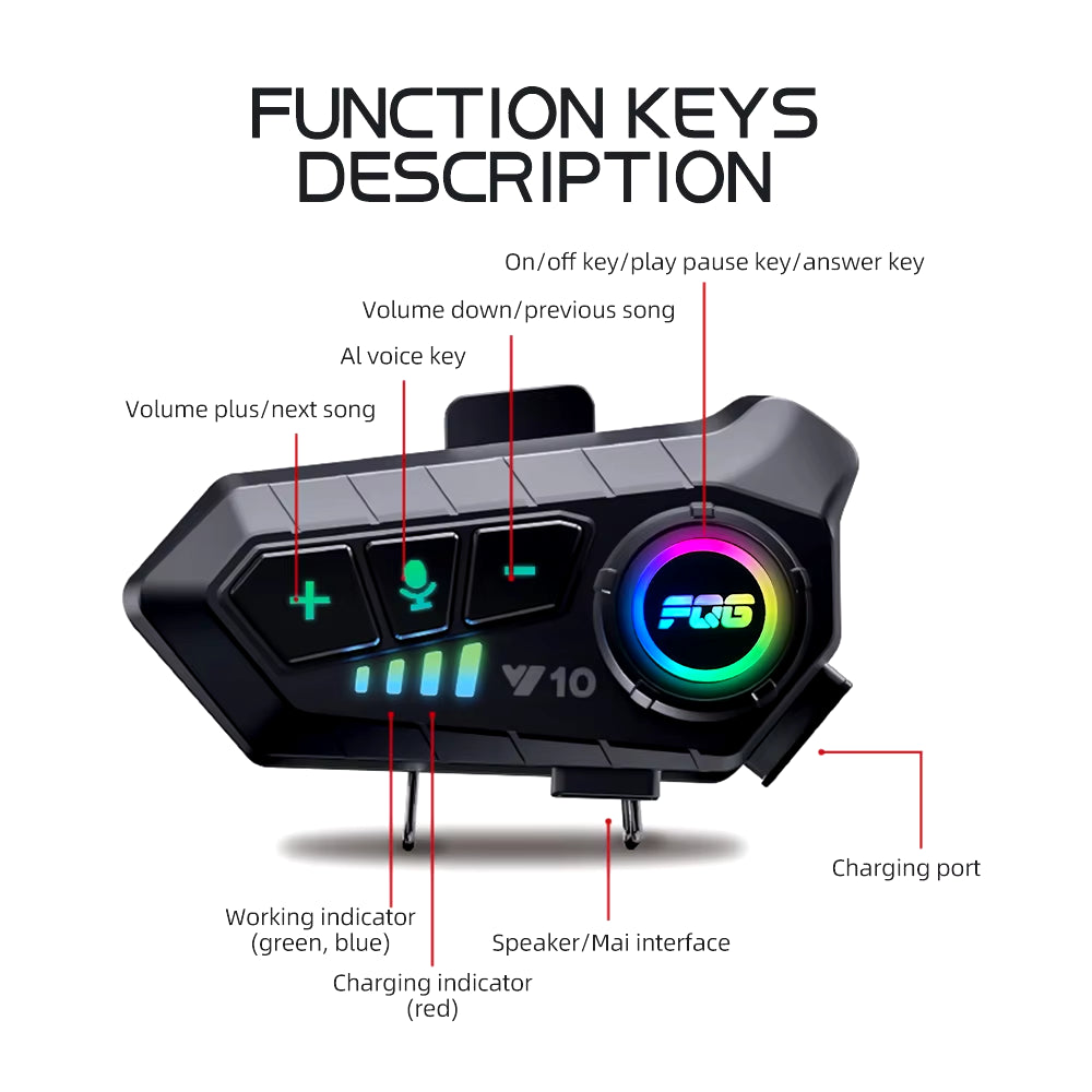 Bluetooth 5.3 Motorcycle Helmet Headset - Wireless Hands-Free Calling and MP3 Music Player with Waterproof Design