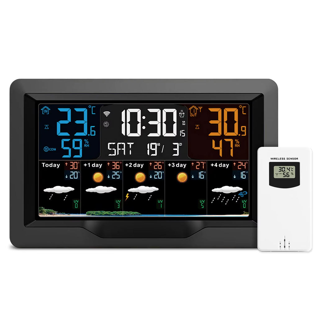 Wireless Weather Station with Atomic Clock, Large LCD Display, Indoor Outdoor Thermometer Hygrometer, Ideal for Smart Home