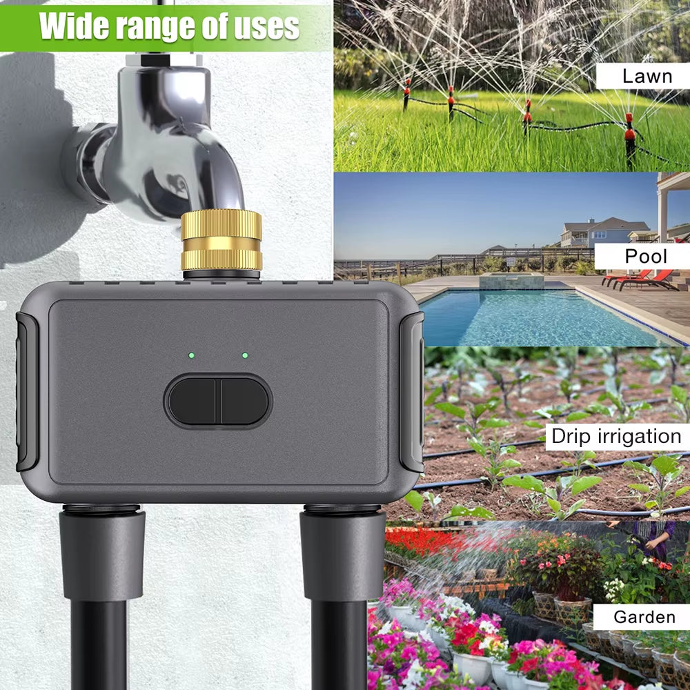 Tuya Wifi Water Timer Smart 2 Outlets Sprinkler Timer Garden Watering System Drip Irrigation Controller Rain Delay Programmer