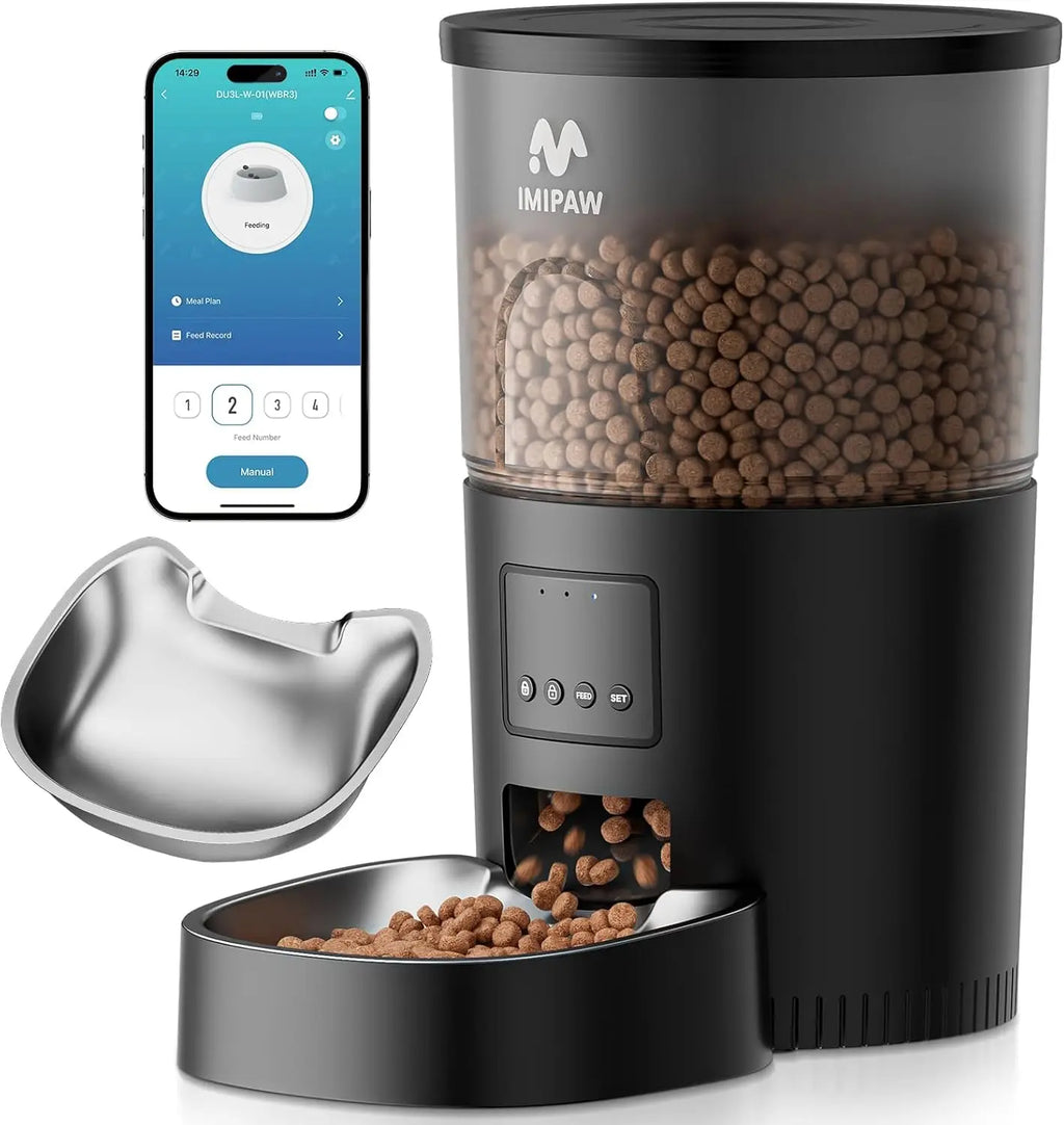 Smart WiFi Pet Feeder with App Control, Programmable Timer, Dual Power, 10 Meals, Stainless Steel Bowl
