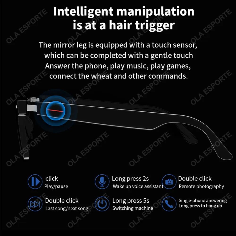 Smart Glasses Blue Light Filtering Polarized Sunglass Lenses Audio Built-in Mic Speakers Touch Voice Assistant Glasses Earphones