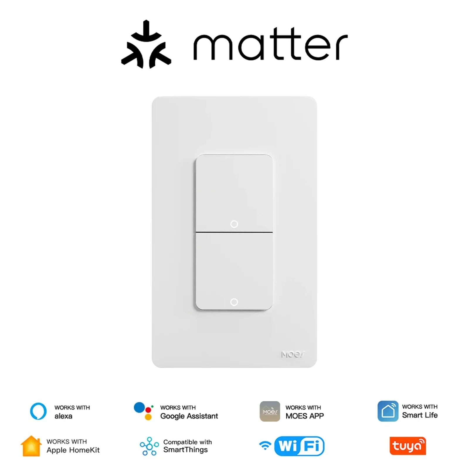 MOES WiFi Matter Switch Smart Tuya Light Button Neutral Wire Required App Control Grounding Design Alexa Google Home Apple Home