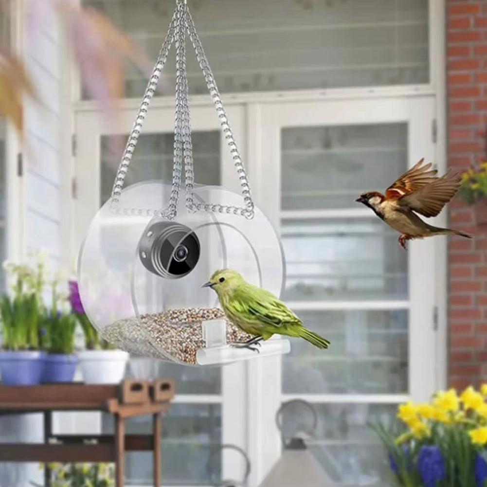 Smart Bird Feeder Acrylic with Camera Bird House Pet Feeder Transparent 1080P HD Easy Installation for Outdoor Garden