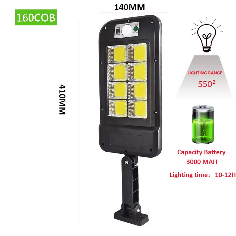 160COB Solar LED Street Light Waterproof Smart Remote Control PIR Motion Sensor Lamp 1500W Outdoor Garden Security Wall Light