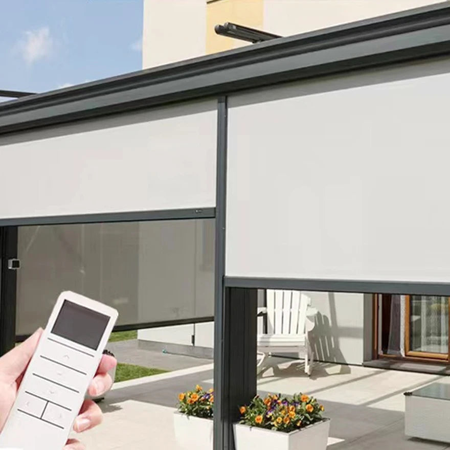 Electric Windproof Zip Rail Ziptrack Outdoor Curtain Outside Roller Blinds Patio Blinds Outdoor Sun Screen Blind