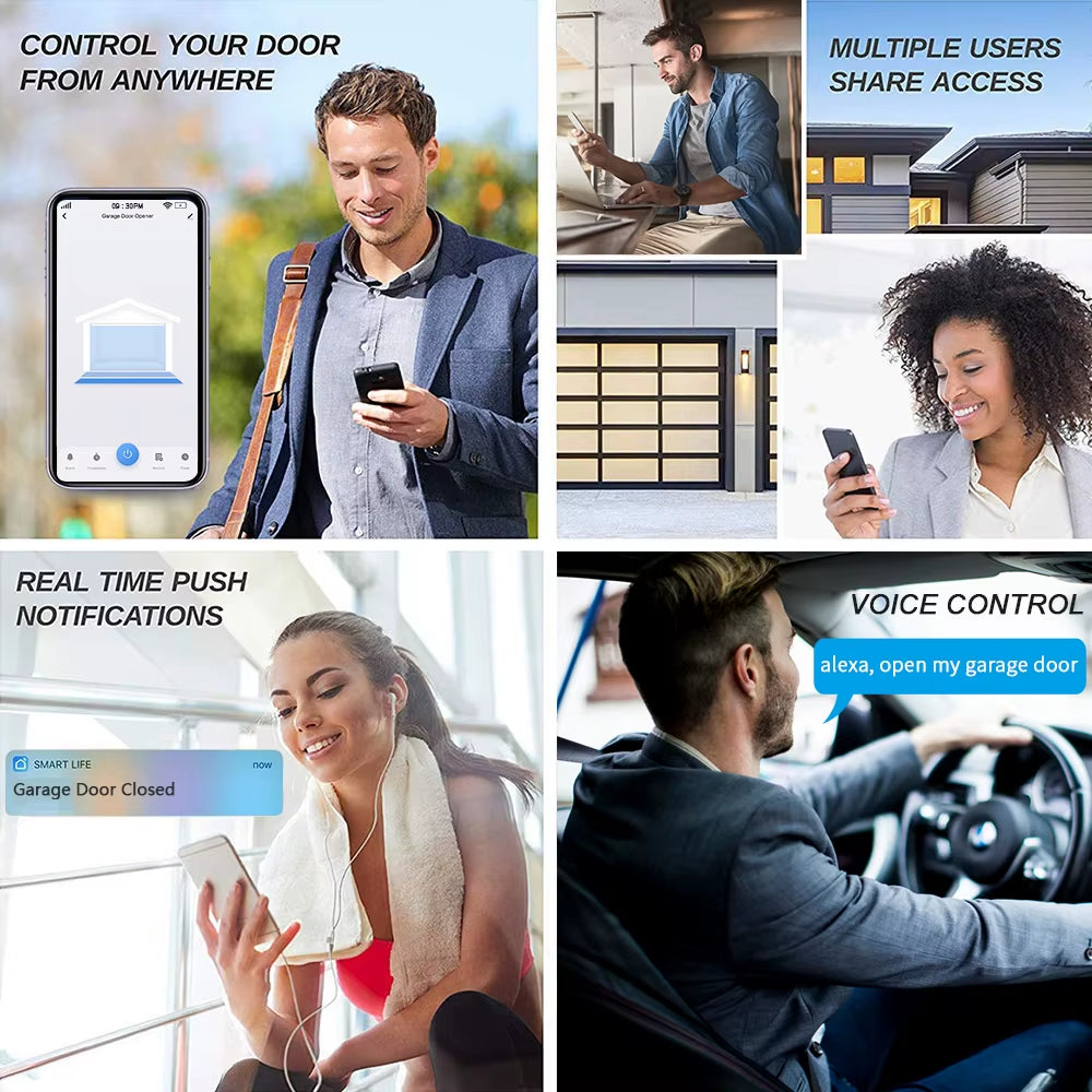 Tuya Smart Garage Door Opener Controller Wifi Switch App Remote Control Timer Works with Alexa Google Assistant Voice Commands