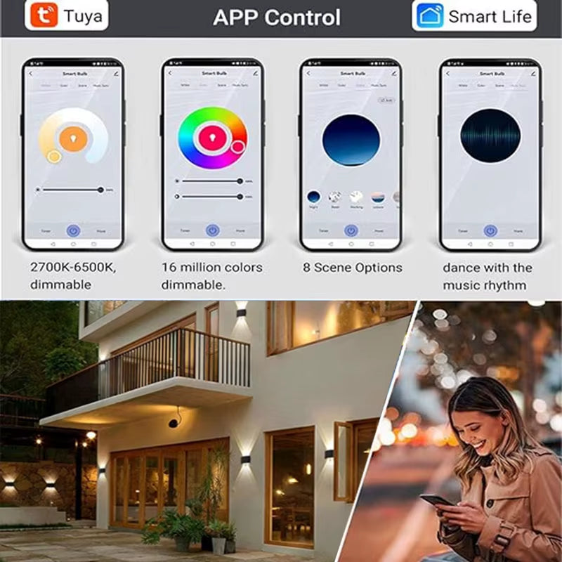 Tuya up and down Wall Light Smart Life APP RGB Outdoor Porch Colored Light Party Garden Porch Lighting Work with Alexa Google