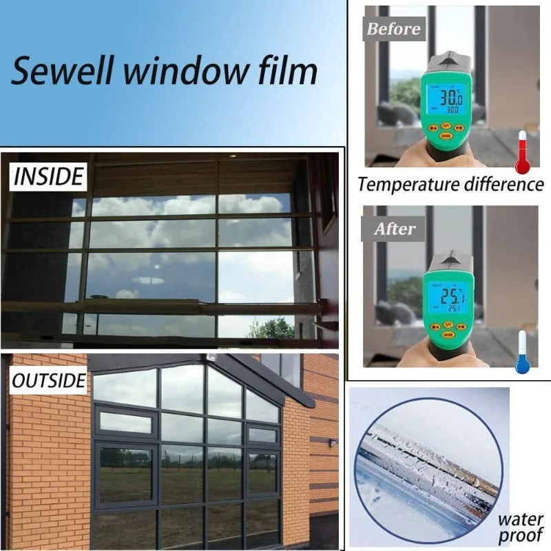 Privacy Window Film One Way Window Tint for Home Sun Blocking Heat & Anti UV  Daytime Mirror Window Privacy See Out Not in Windo
