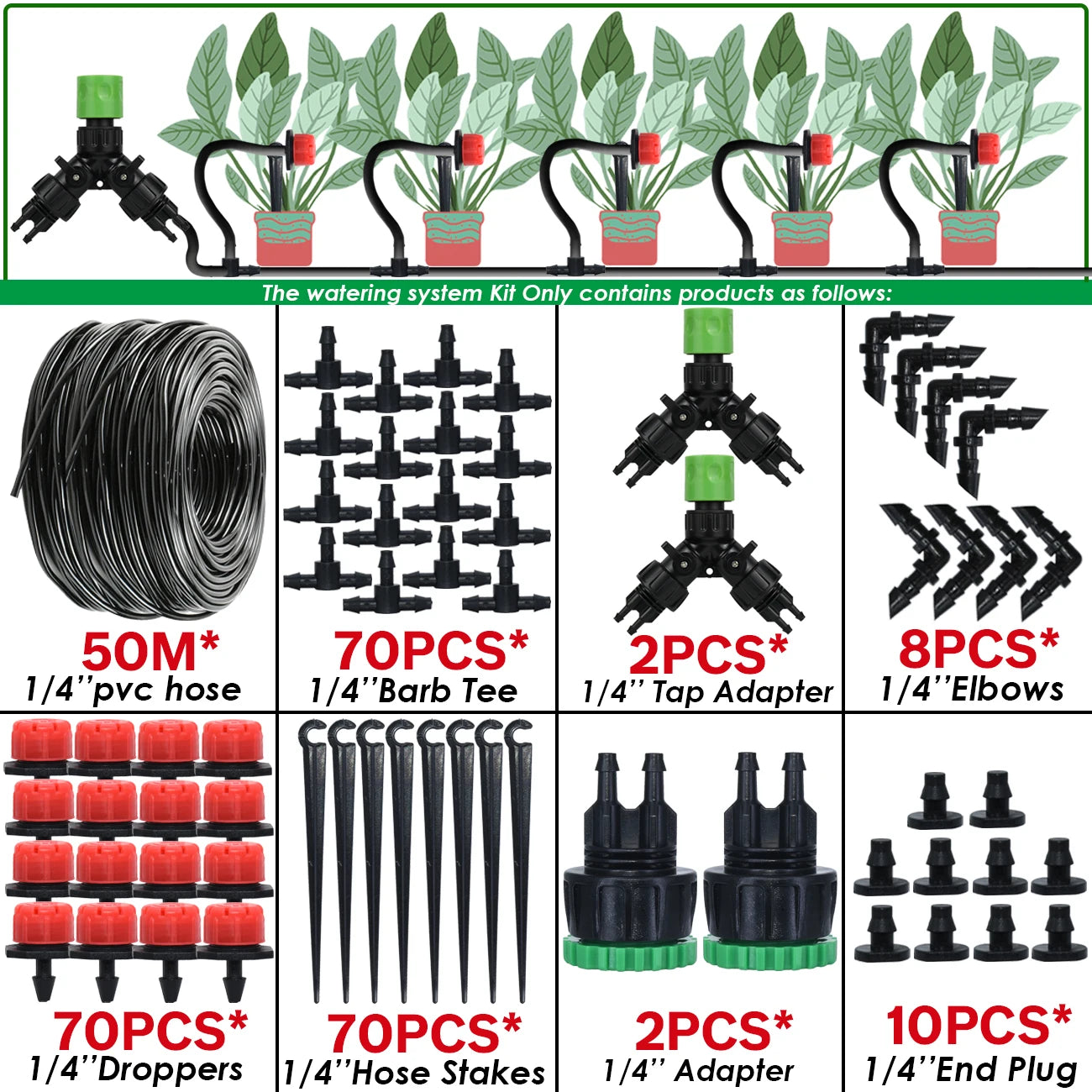 5-50M Garden Automatic Watering System Kit Wifi 4/7Mm Micro Drip Irrigation Dropper DIY for Potted Plants Lawn Greenhouse