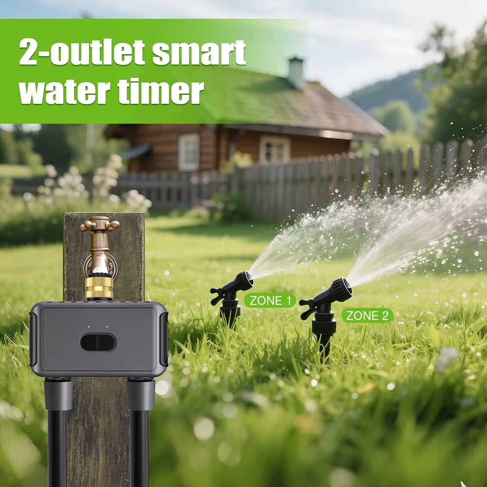 Tuya Smart Garden Watering Timers Dual Hose Garden Irrigation Watering System Sprinkler Programmer Water Valve Support Alexa
