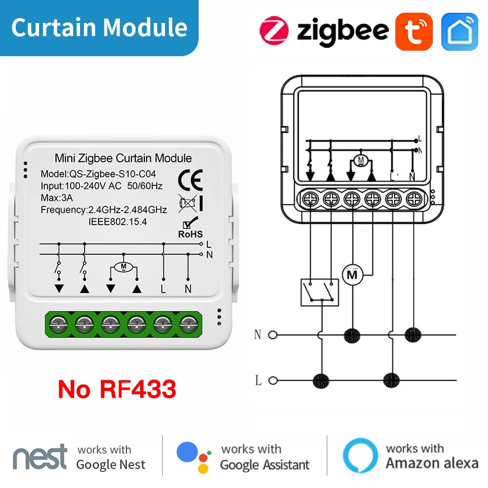 TNCE Tuya Curtain Switch module wifi zigbee rf433mhz, Roller Blinds Shutter Motor breaker, Smart Control Voice Alexa Google Home