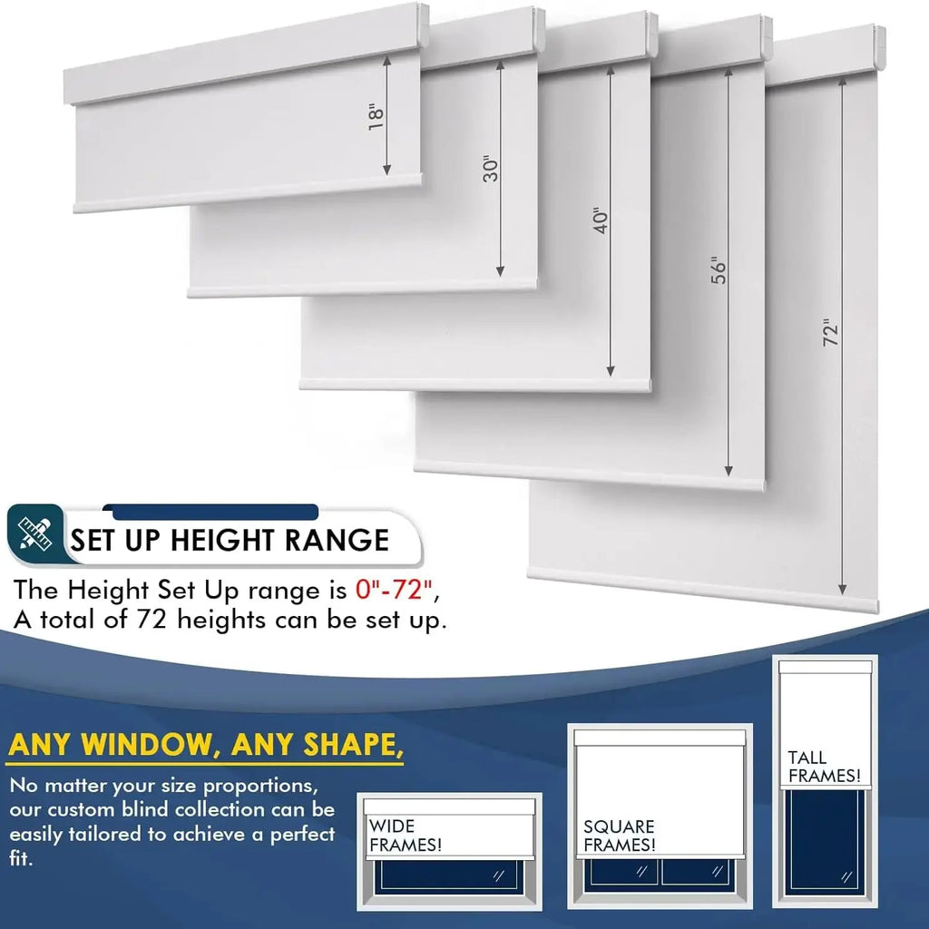 Motorized Blinds with Remote, Blackout Automatic Blinds with Solar Panel, Cordless Smart Electric Roller Shades for Windows.