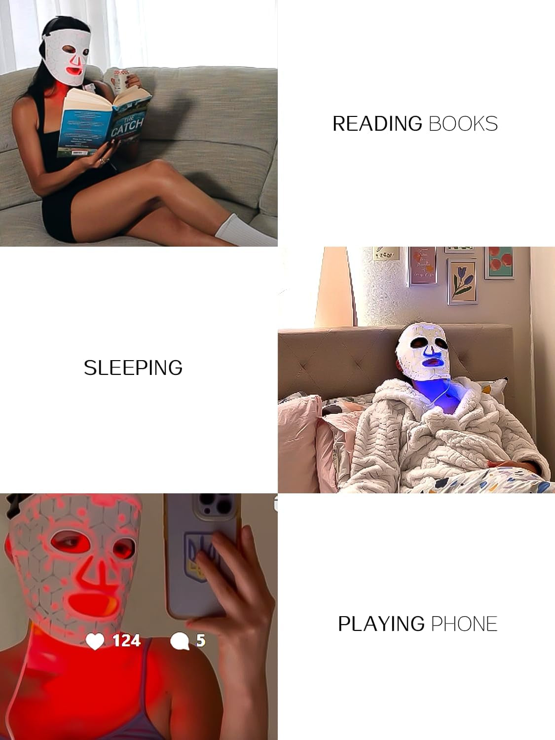 Kingdo 4-Colors LED Face Mask with 100 Leds - near Infrared, Blue & Red Light Therapy for Face, LED Face Mask Light Therapy Device Tool Beauty Skin Care(White)