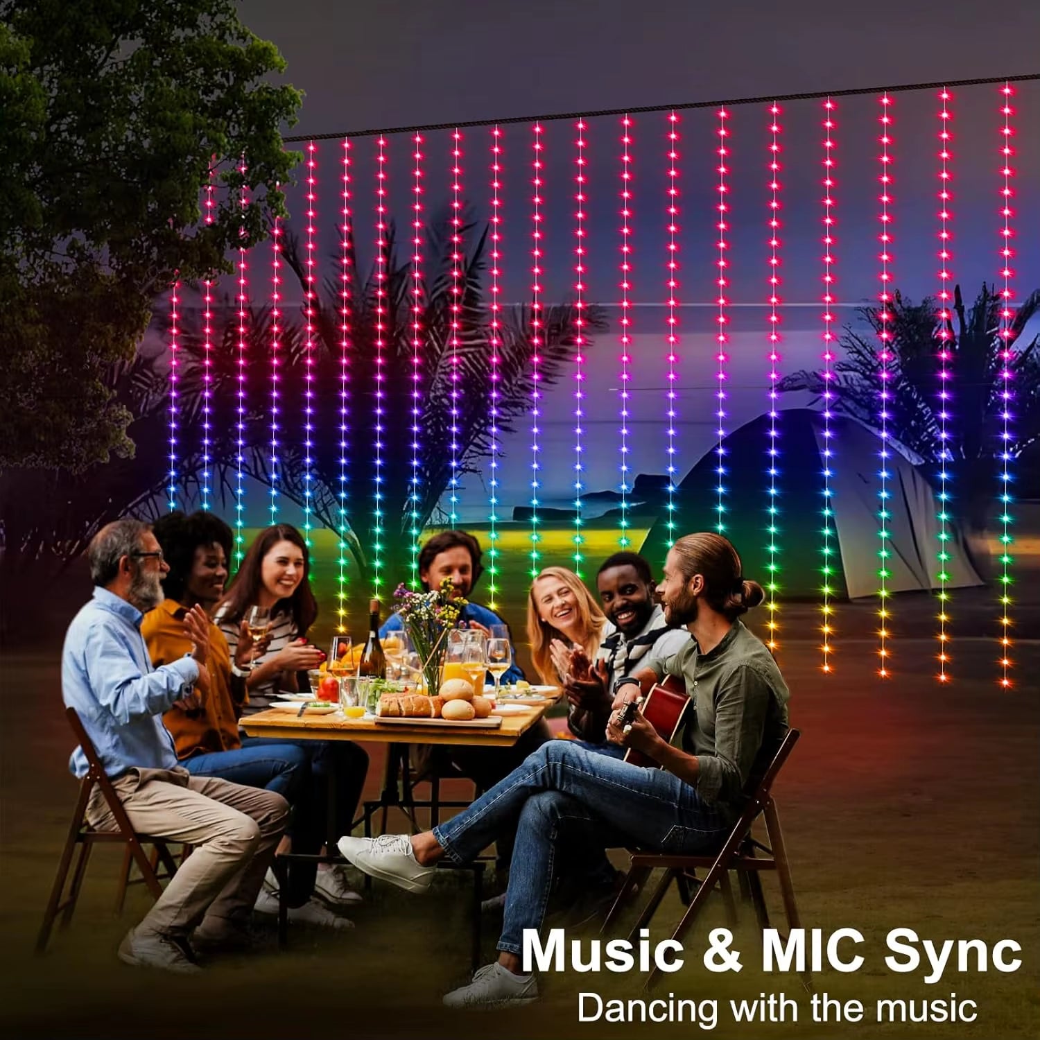 Smart LED Curtain Lights, 3Mx3M 300Leds USB String Lights with Bluetooth App Timer ,Music Sync Christmas Curtain String Outdoor