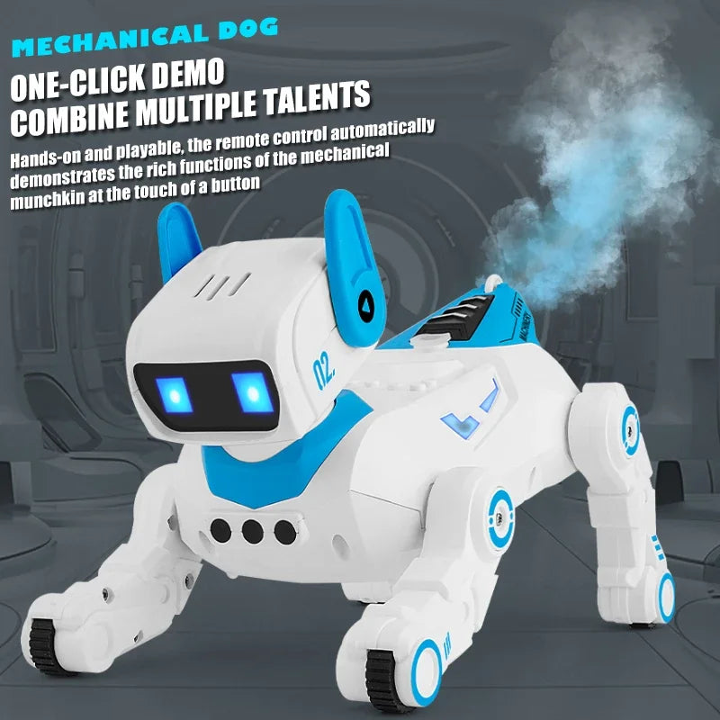 Intelligent Robot 2.4G RC Smart Programming Stunt Dog Watch Dual Control Interactive Toys With Cool Spray Toy for Boys Kids Gift