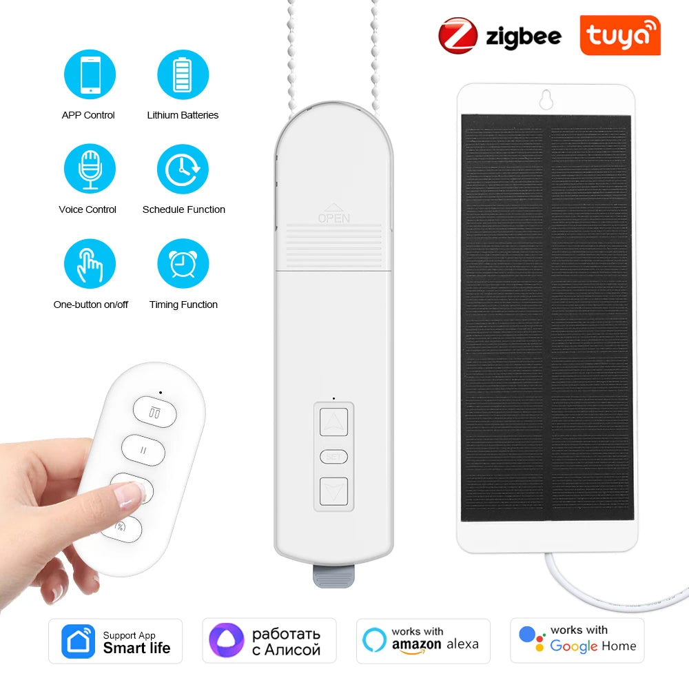 Smart DIY Motorized Chain Roller Tuya Zigbee  Blinds Shades Drive Motor Powered By Solar Panels Work With APP Alexa Google Home