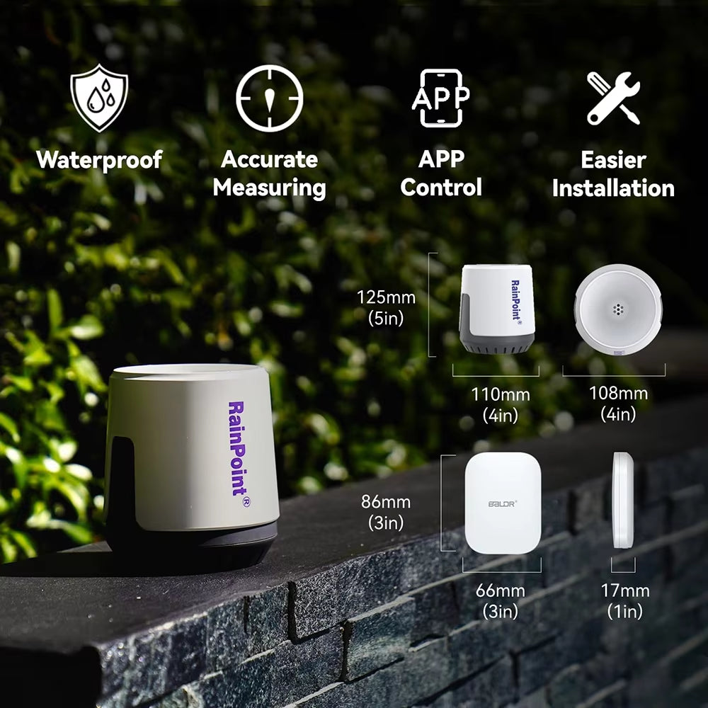 RAINPOINT Wireless Digital Rain Gauge Outdoor with App - Smart Rain Sensor with Accurate Rain Gauge Monitoring