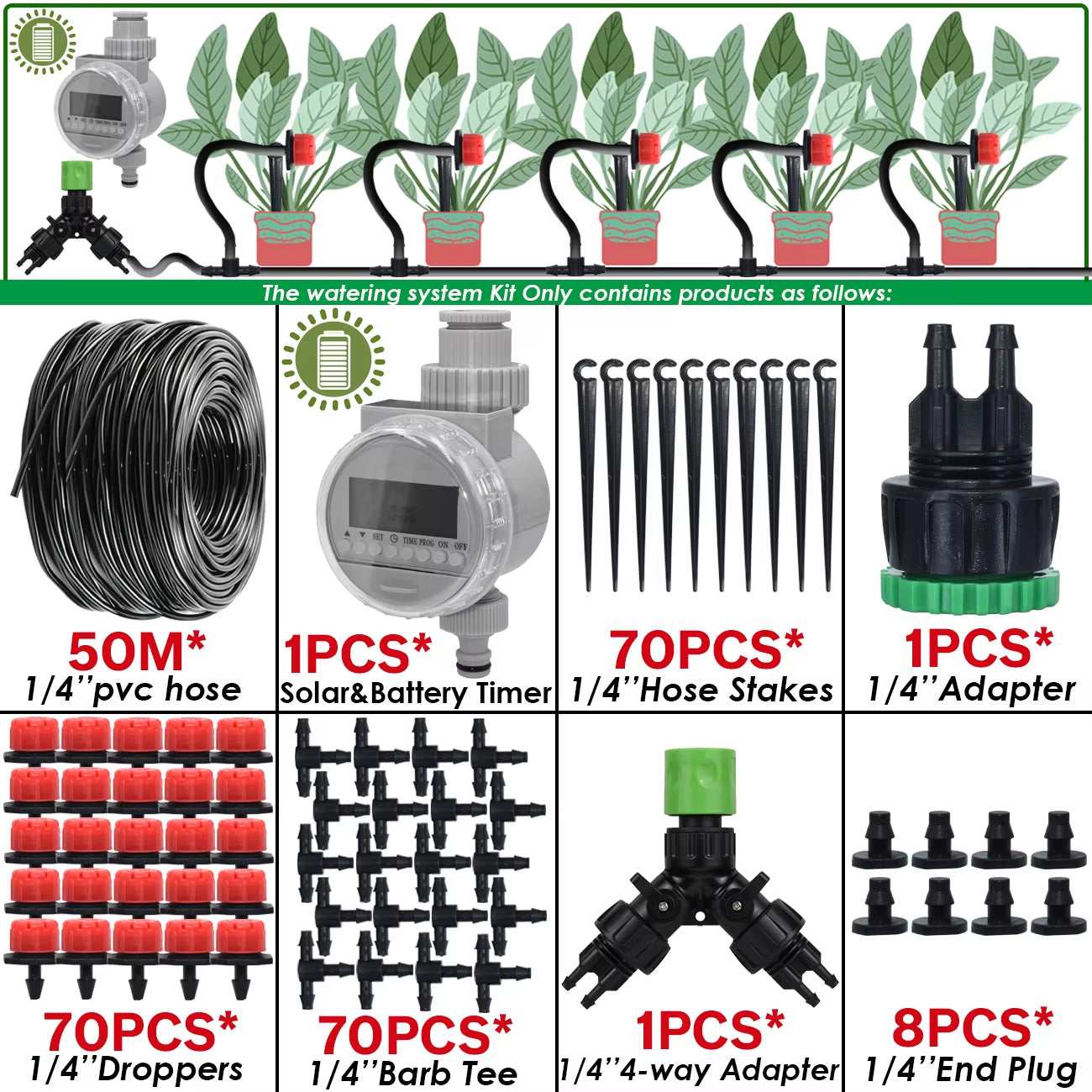 5-50M Smart Garden Automatic Watering System Kit 4/7Mm Micro Drip Irrigation Dropper DIY for Potted Plants Lawn Greenhouse