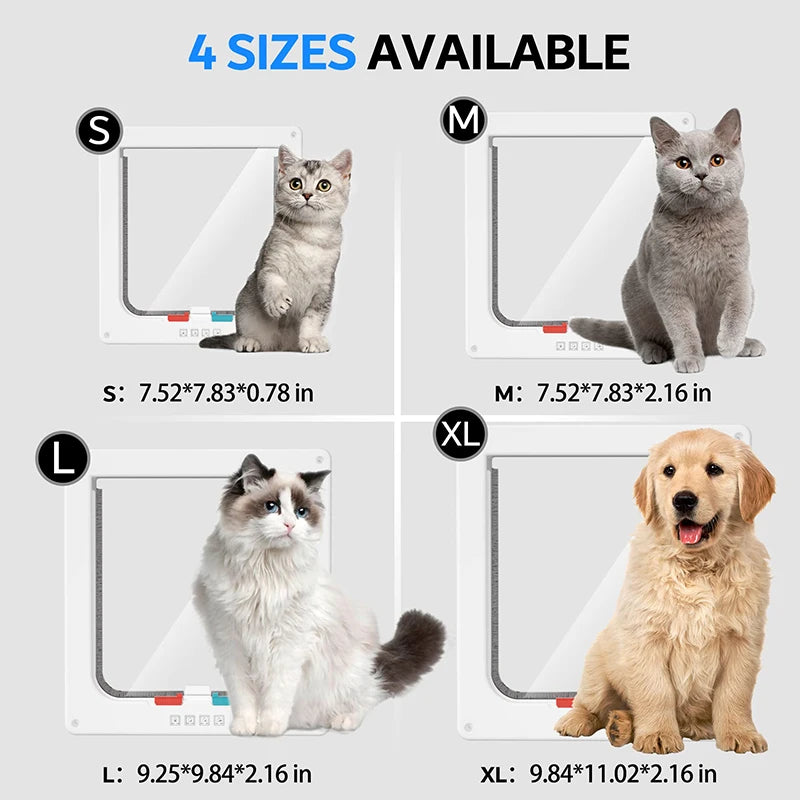 Smart Pet Door with 4 Way Locking Security Lock ABS Plastic Controllable Switch Direction Cat Dogs Flap Doors Dog Supplies