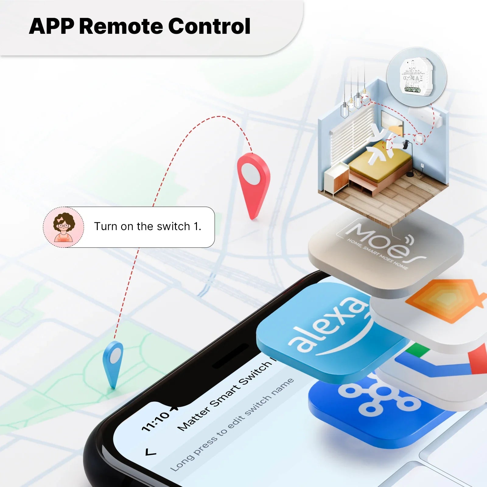 MOES Matter Tuya WiFi Switch Module 2 Gang Smart Automation Relay Timer App Remote Control Work With Alexa Google Home Apple